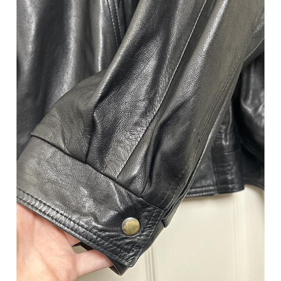 St Croix Shop Brown Black Two Tone Leather Double Collar Bomber Jacket 2XL Sz 50 - Picture 7 of 13